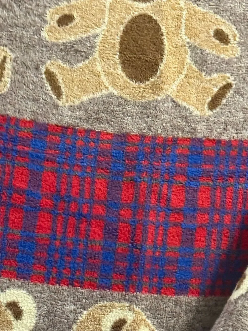 Vintage San Marcos Teddy Bear Plaid Throw Stadium Blanket 55” X 78